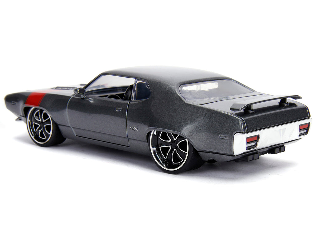 1972 Plymouth GTX 440 Metallic Gray with Red Stripe 'Bigtime Muscle' 1/24 Diecast Model Car by Jada