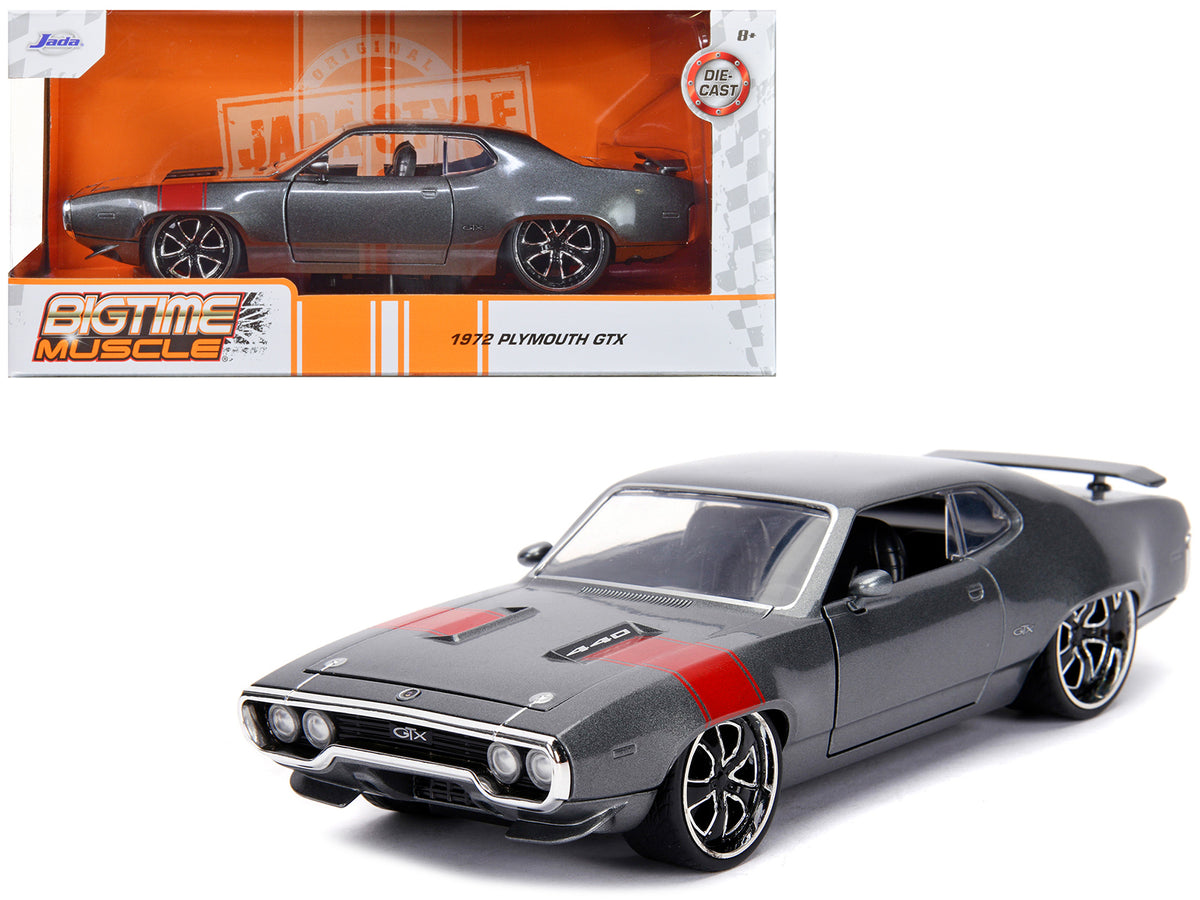 1972 Plymouth GTX 440 Metallic Gray with Red Stripe 'Bigtime Muscle' 1/24 Diecast Model Car by Jada