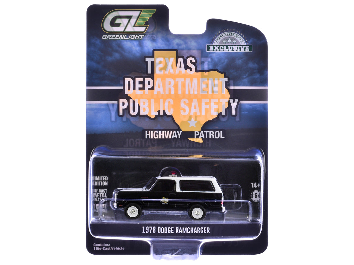 1978 Dodge Ramcharger Police Vehicle 'Texas Department of Public Safety Highway Patrol' Black with White Hood and Top 'Hobby Exclusive' Series 1/64 Diecast Model Car by Greenlight