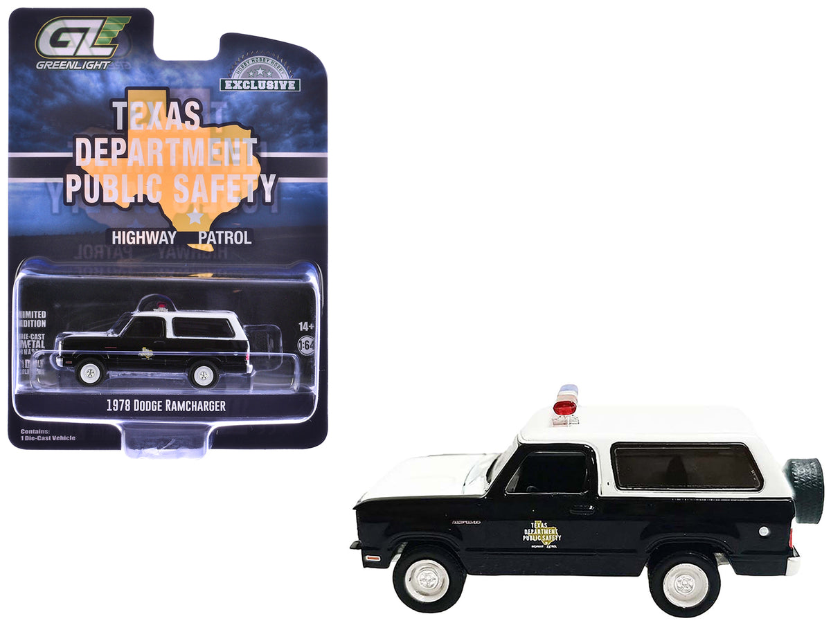 1978 Dodge Ramcharger Police Vehicle 'Texas Department of Public Safety Highway Patrol' Black with White Hood and Top 'Hobby Exclusive' Series 1/64 Diecast Model Car by Greenlight