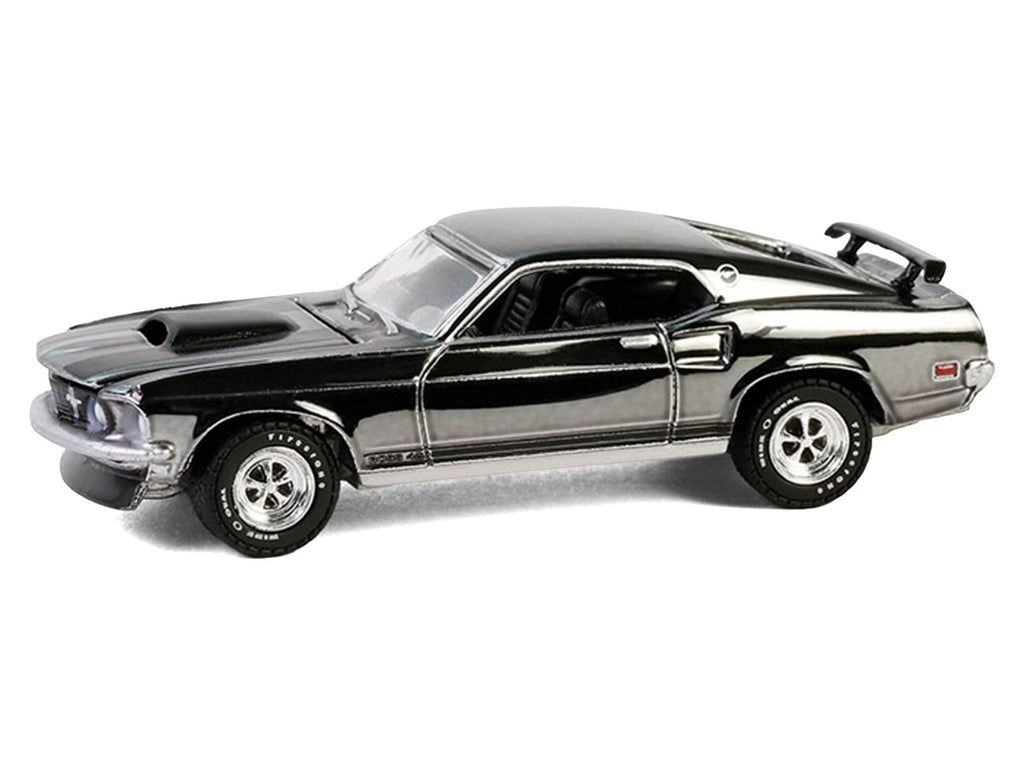 1969 Ford Mustang Boss 429 Silver Chrome Edition with Black Stripes 'John Wick' (2014) Movie 'Hobby Exclusive' Series 1/64 Diecast Model Car by Greenlight