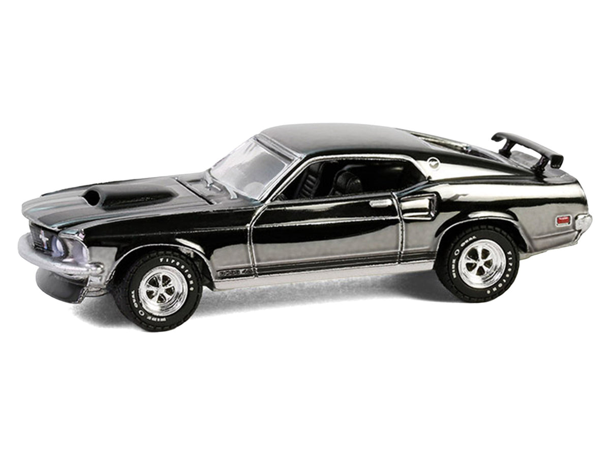 1969 Ford Mustang Boss 429 Silver Chrome Edition with Black Stripes 'John Wick' (2014) Movie 'Hobby Exclusive' Series 1/64 Diecast Model Car by Greenlight
