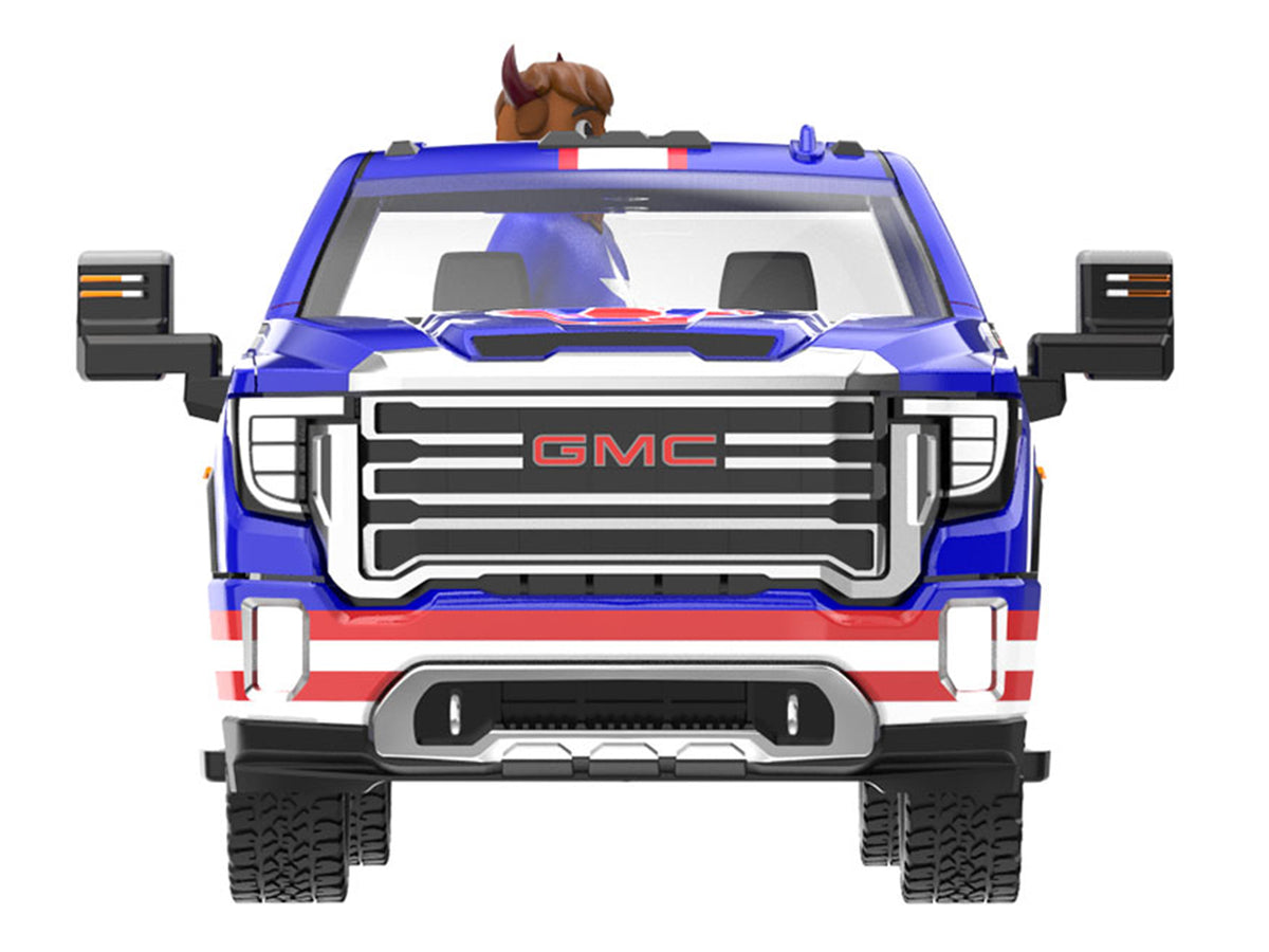 2022 GMC Sierra 3500 HD Pickup Truck Blue with American Soccer Graphics with Bison Figure 'International Soccer Celebration '26' Series 1/64 Diecast Model Car by Greenlight
