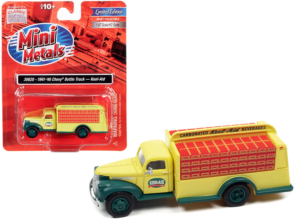 1941-1946 Chevrolet Delivery Bottle Truck Yellow and Green 'Kool-Aid' 1/87 (HO) Scale Model by Classic Metal Works