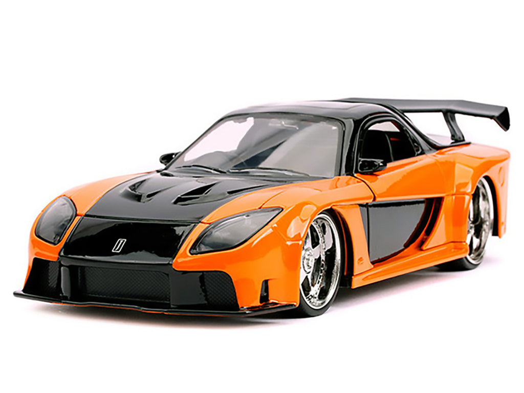 Han's Mazda RX-7 RHD (Right Hand Drive) Orange and Black 'The Fast and the Furious: Tokyo Drift' (2006) Movie '25 Years of Fast & Furious' Series 1/24 Diecast Model Car by Jada