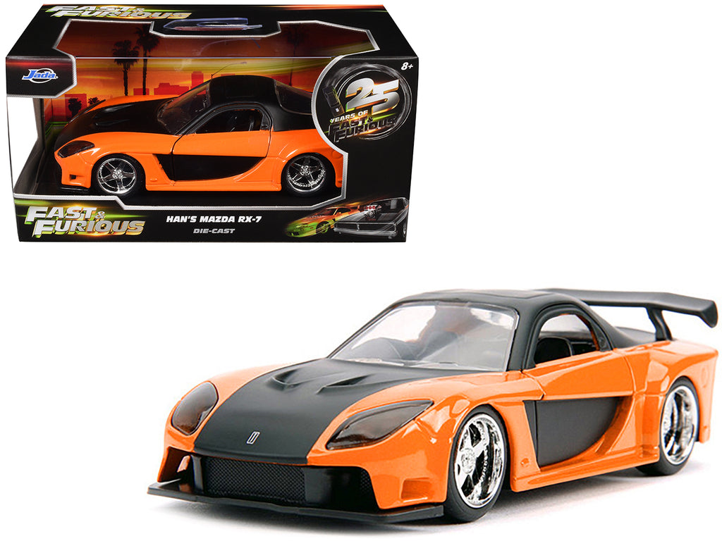 Han's Mazda RX-7 RHD (Right Hand Drive) Orange Metallic and Black '25 Years of Fast & Furious' 'The Fast and the Furious: Tokyo Drift' (2006) Movie 'Fast & Furious' Series 1/32 Diecast Model Car by Jada