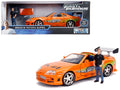 Toyota Supra Orange Metallic with Brian Diecast Figurine 'Fast & Furious' Movie 1/24 Diecast Model Car by Jada