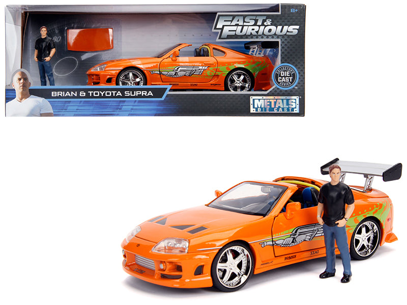 Toyota Supra Orange Metallic with Brian Diecast Figurine 'Fast & Furious' Movie 1/24 Diecast Model Car by Jada