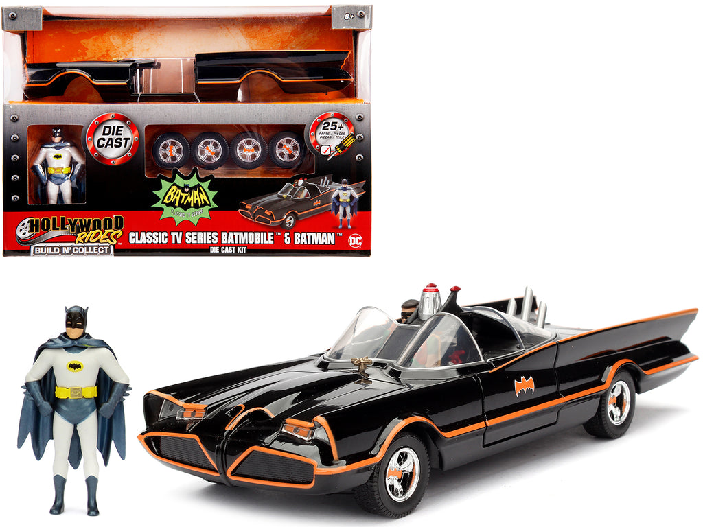 Model Kit Classic Batmobile Black with Batman Diecast Figure 'Batman' (1966-1968) TV Series 'Build N' Collect' 1/24 Diecast Model Car by Jada