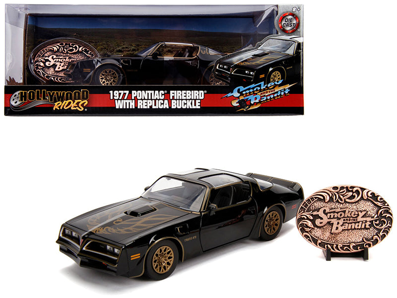 1977 Pontiac Firebird Trans Am Black with Replica Buckle 'Smokey and the Bandit' (1977) Movie 'Hollywood Rides' Series 1/24 Diecast Model Car by Jada
