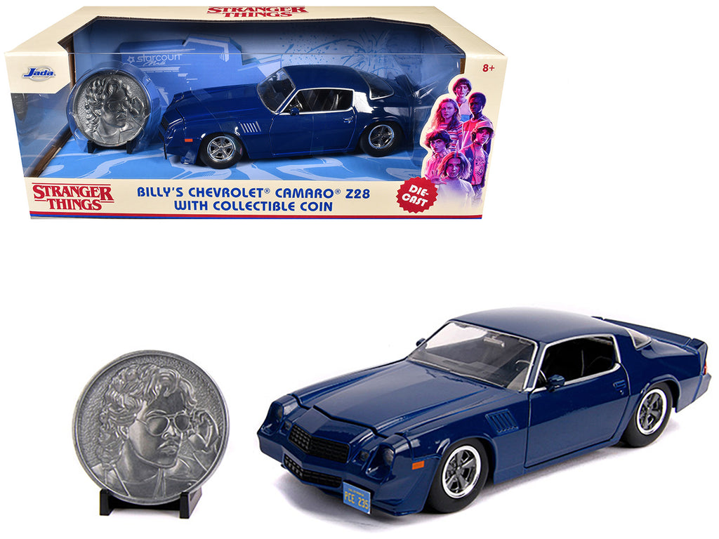 Billy's Chevrolet Camaro Z28 Dark Blue with Collectible Coin 'Stranger Things' (2016) TV Series 1/24 Diecast Model Car by Jada