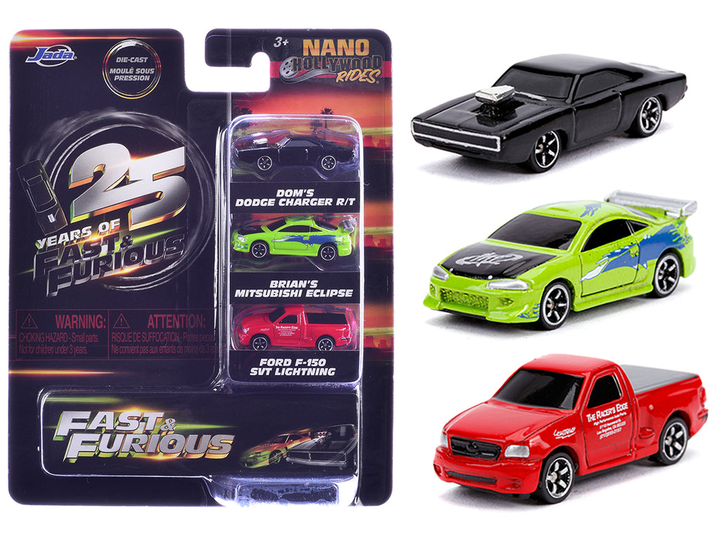 'Fast & Furious 25th Anniversary' 3 piece Set #1 'Nano Hollywood Rides' Diecast Model Cars by Jada