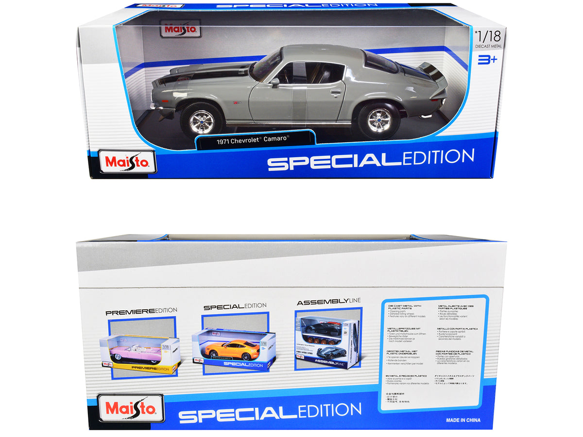 1971 Chevrolet Camaro Gray with Black Stripes 'Special Edition' 1/18 Diecast Model Car by Maisto