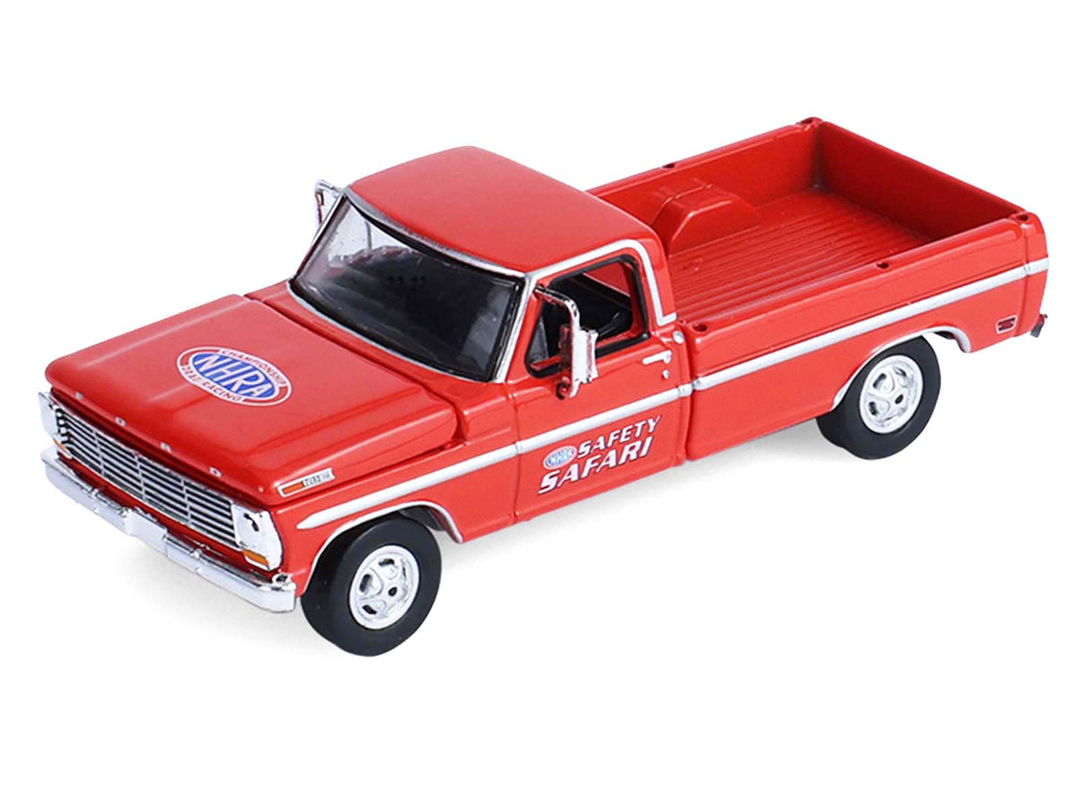 1969 Ford F-250 Pickup Truck Red and 1969 Chevrolet Camaro Z28 'Dan Fletcher' Orange with White Hood 'NHRA Safety Team' with Enclosed Car Trailer 'Racing Hitch & Tow' Series 6 1/64 Diecast Model Cars by Greenlight