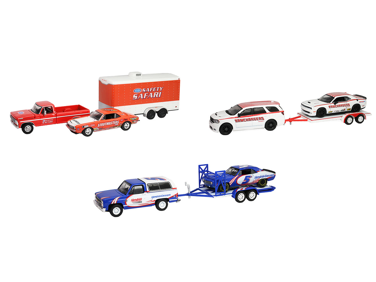 'Racing Hitch & Tow' Series #6 Set of 3 pieces 1/64 Diecast Model Cars by Greenlight