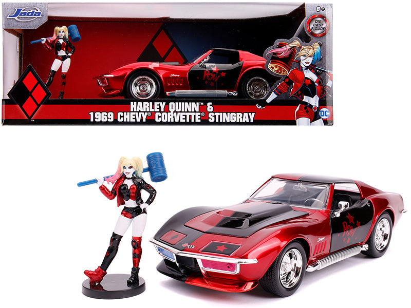 1969 Chevrolet Corvette Stingray with Harley Quinn Diecast Figurine 'DC Comics' Series 1/24 Diecast Model Car by Jada