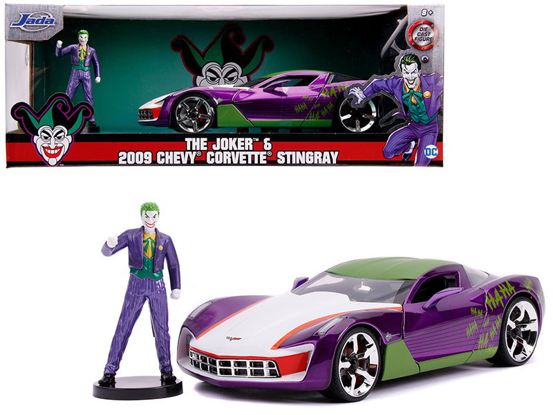 2009 Chevrolet Corvette Stingray with Joker Diecast Figurine 'DC Comics' Series 1/24 Diecast Model Car by Jada