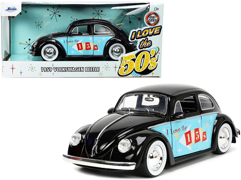 1959 Volkswagen Beetle Black with Graphics 'I Love the 50's' Series 1/24 Diecast Model Car by Jada