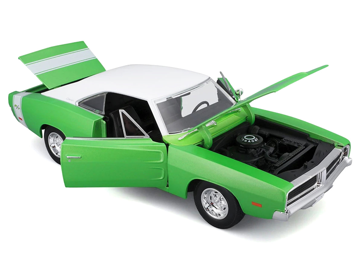 1969 Dodge Charger R/T Green Metallic with White Top and Tail Stripe 'Special Edition' Series 1/18 Diecast Model Car by Maisto
