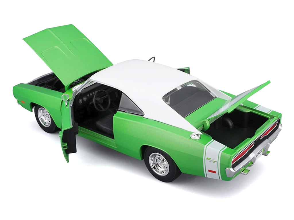 1969 Dodge Charger R/T Green Metallic with White Top and Tail Stripe 'Special Edition' Series 1/18 Diecast Model Car by Maisto