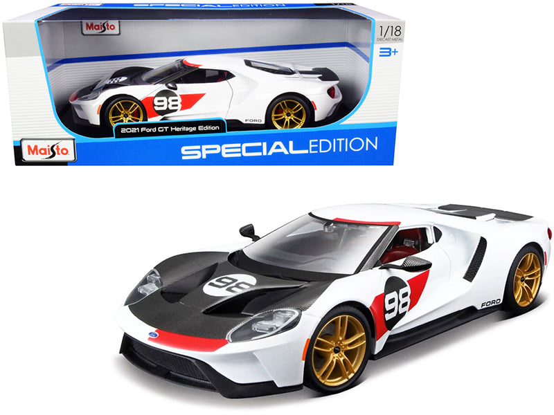 2021 Ford GT #98 White 'Heritage Edition' 1/18 Diecast Model Car by Maisto