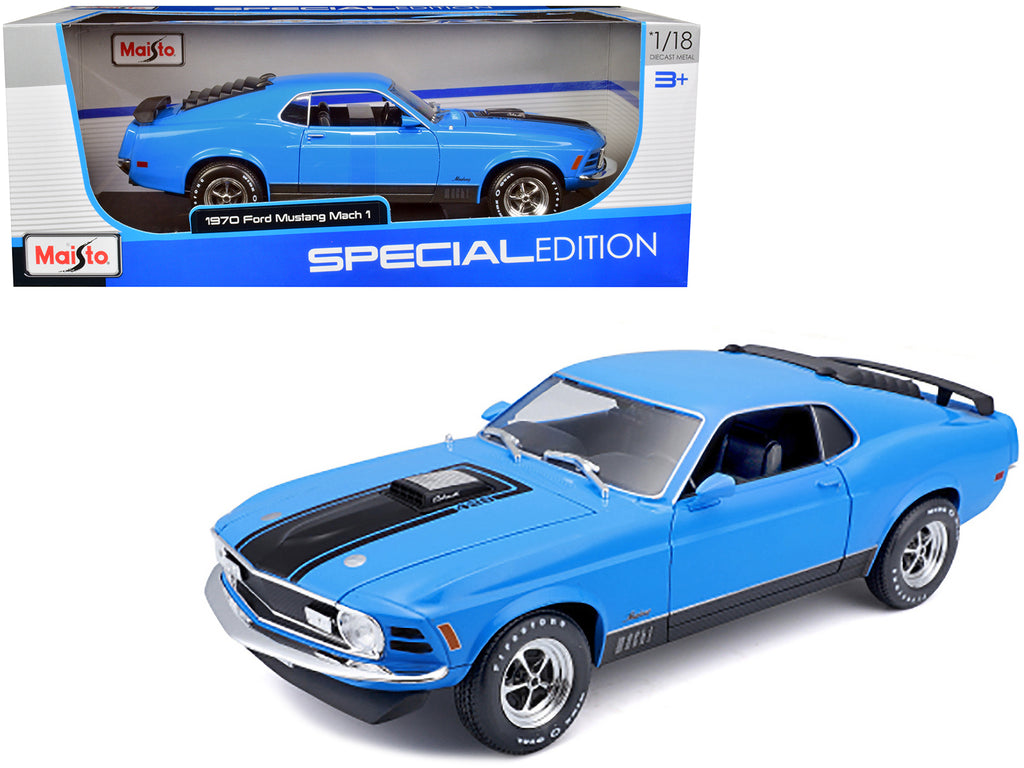 1970 Ford Mustang Mach 1 428 Blue with Black Stripes 'Special Edition' 1/18 Diecast Model Car by Maisto