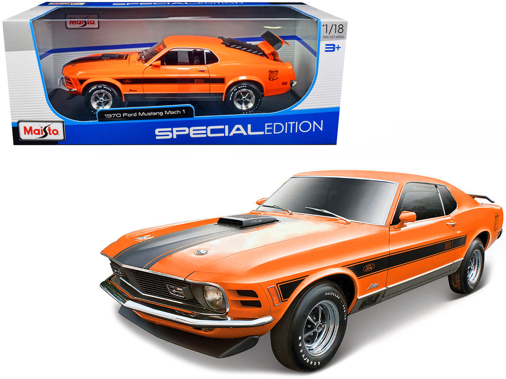 1970 Ford Mustang Mach 1 428 'Twister Special' Orange with Black Stripes 'Special Edition' 1/18 Diecast Model Car by Maisto