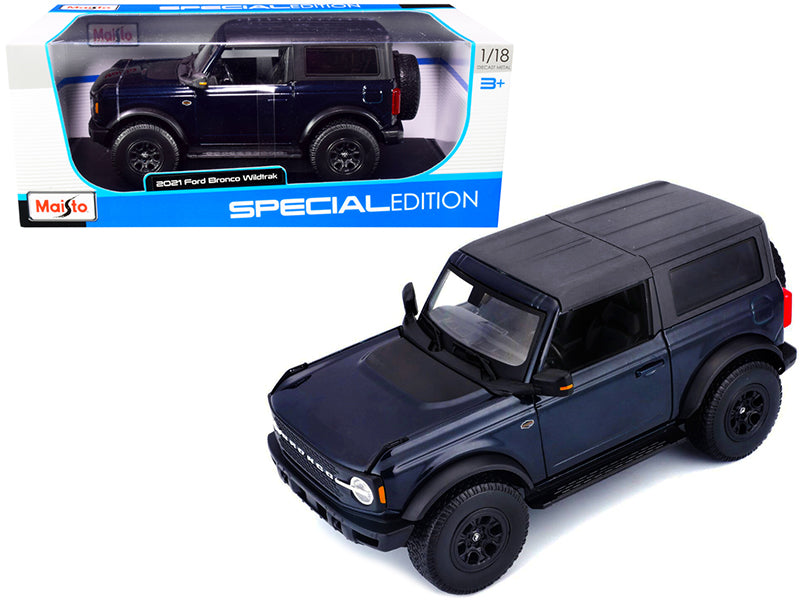 2021 Ford Bronco Wildtrak Dark Blue Metallic with Dark Gray Top 'Special Edition' 1/18 Diecast Model Car by Maisto