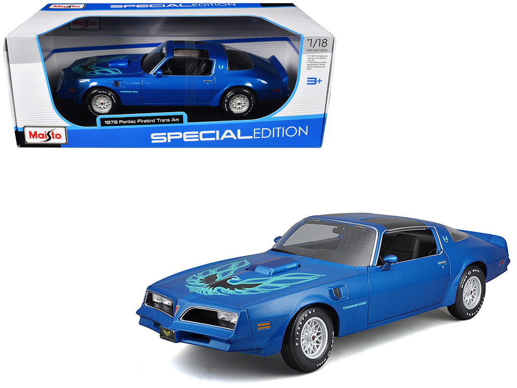 1978 Pontiac Firebird Trans Am Blue Metallic with Hood Graphics 'Special Edition' Series 1/18 Diecast Model Car by Maisto