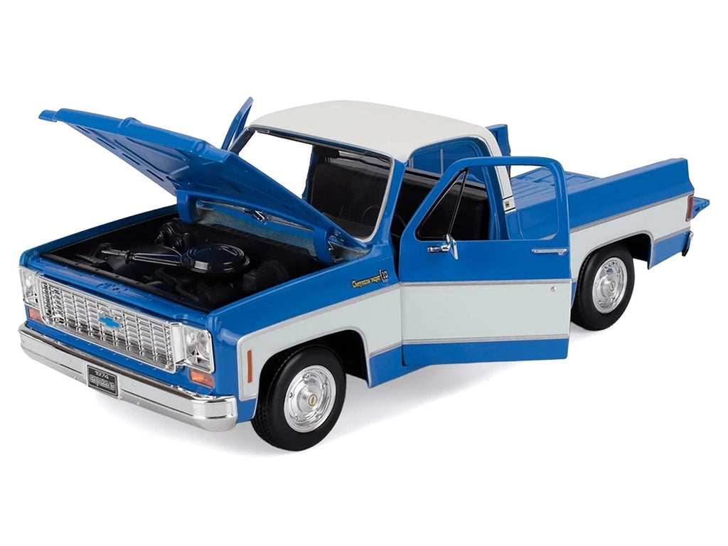 1974 Chevrolet C10 Cheyenne Super Pickup Truck Blue and White 'Special Edition' Series 1/18 Diecast Model Car by Maisto