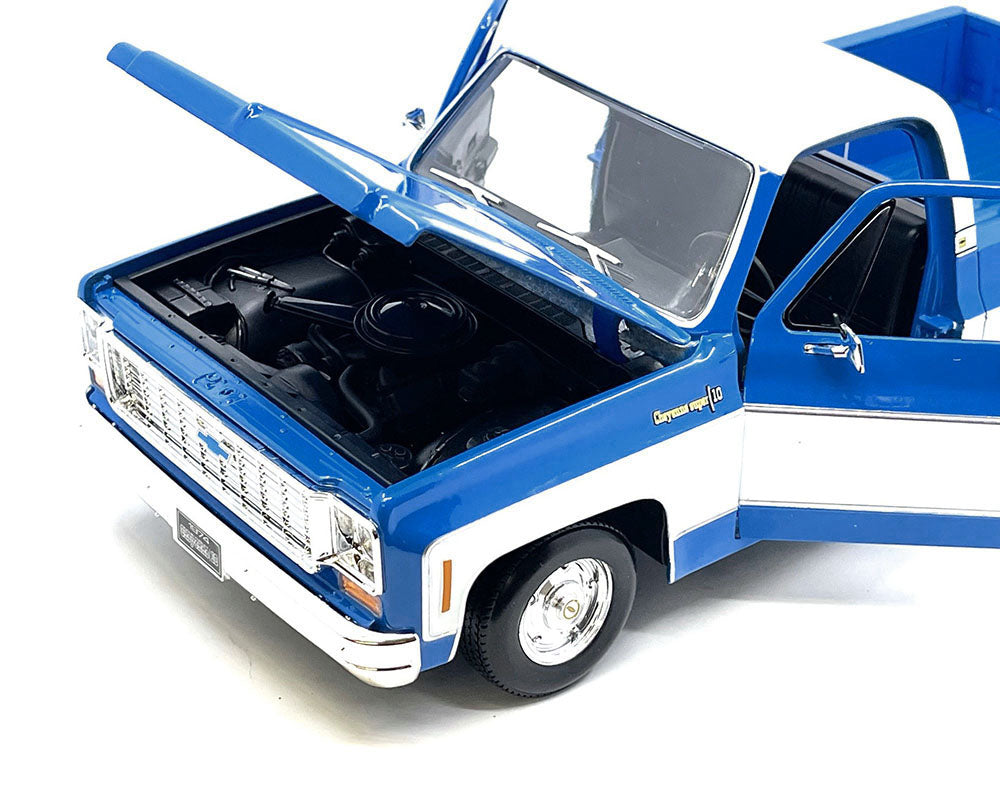 1974 Chevrolet C10 Cheyenne Super Pickup Truck Blue and White 'Special Edition' Series 1/18 Diecast Model Car by Maisto