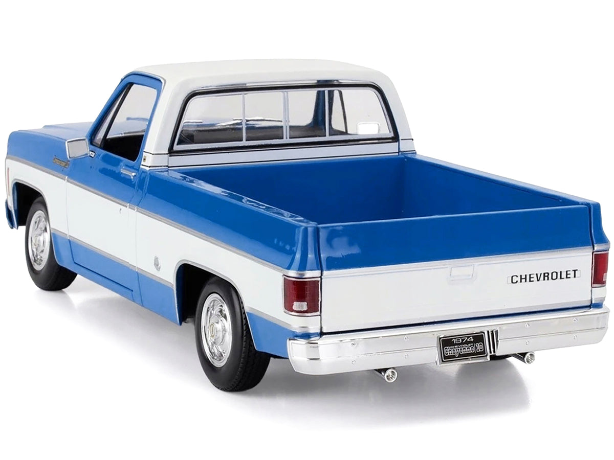 1974 Chevrolet C10 Cheyenne Super Pickup Truck Blue and White 'Special Edition' Series 1/18 Diecast Model Car by Maisto