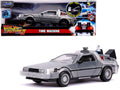 DeLorean Brushed Metal Time Machine with Lights (Flying Version) 'Back to the Future Part II' (1989) Movie 'Hollywood Rides' Series 1/24 Diecast Model Car by Jada