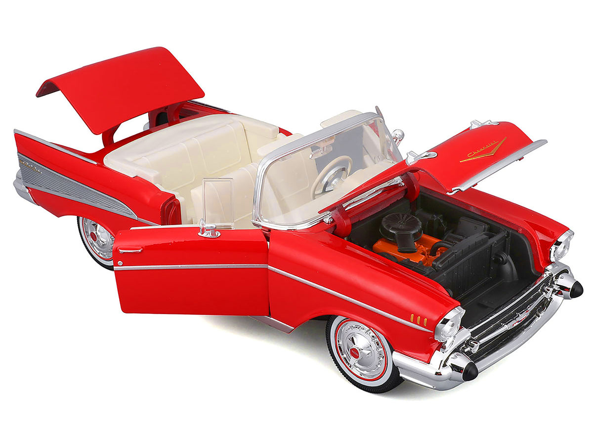 1957 Chevrolet Bel Air Convertible Red with White Interior 'Special Edition' Series 1/18 Diecast Model Car by Maisto