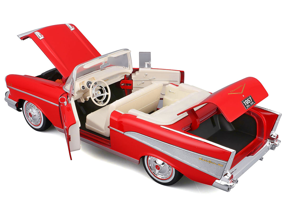 1957 Chevrolet Bel Air Convertible Red with White Interior 'Special Edition' Series 1/18 Diecast Model Car by Maisto