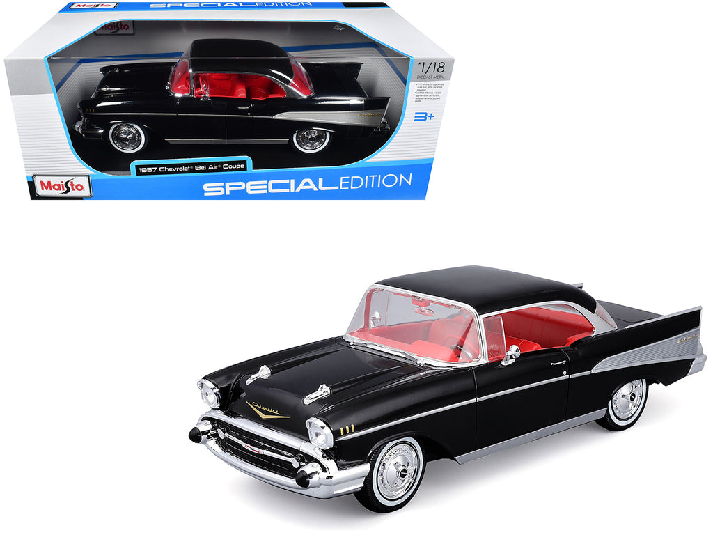 1957 Chevrolet Bel Air Coupe Black with Red Interior 'Special Edition' Series 1/18 Diecast Model Car by Maisto