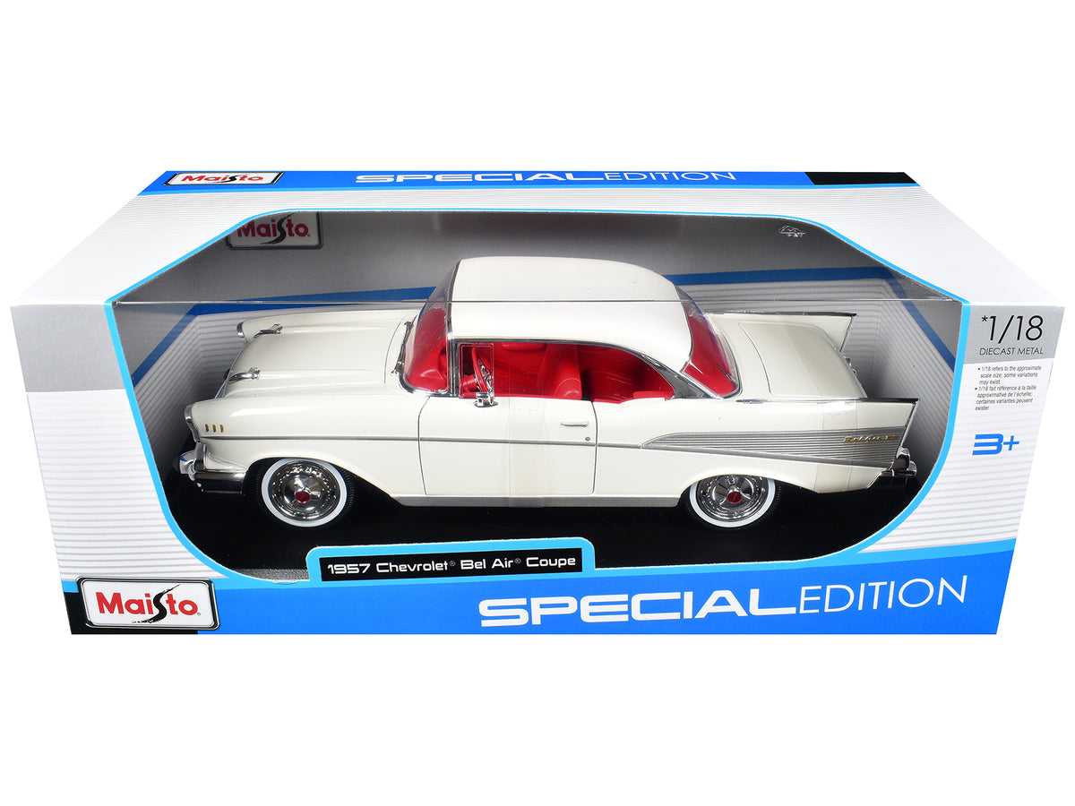 1957 Chevrolet Bel Air Coupe White with Red Interior 'Special Edition' Series 1/18 Diecast Model Car by Maisto