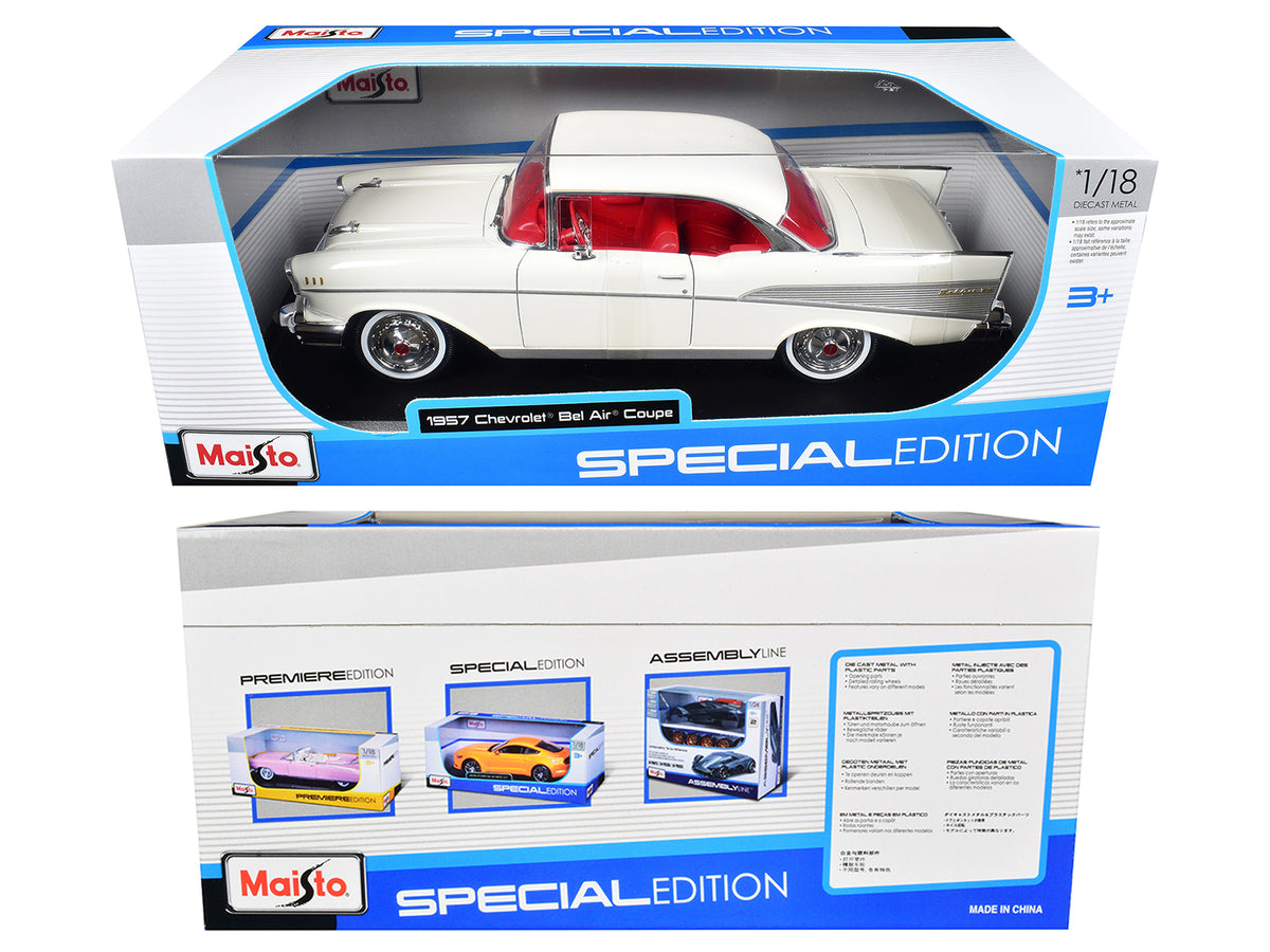 1957 Chevrolet Bel Air Coupe White with Red Interior 'Special Edition' Series 1/18 Diecast Model Car by Maisto