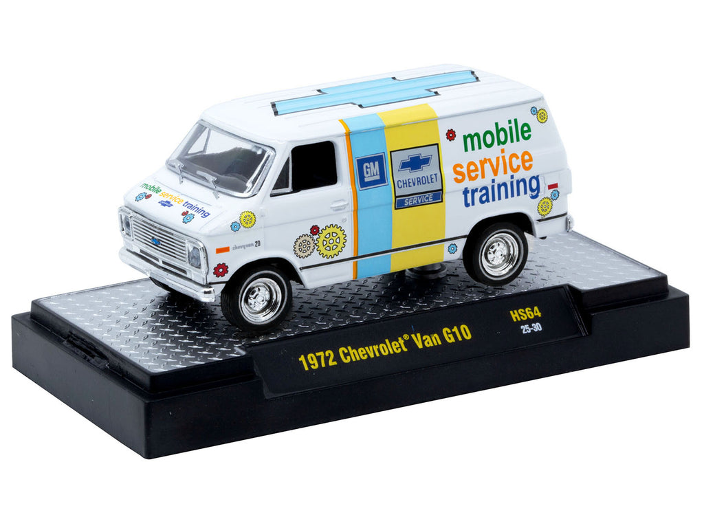 1972 Chevrolet G10 Van 'Chevrolet Mobile Service Training' White with Graphics Limited Edition to 4400 pieces Worldwide 1/64 Diecast Model Car by M2 Machines
