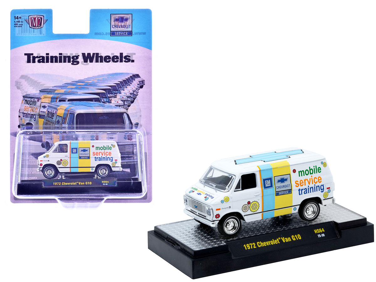 1972 Chevrolet G10 Van 'Chevrolet Mobile Service Training' White with Graphics Limited Edition to 4400 pieces Worldwide 1/64 Diecast Model Car by M2 Machines