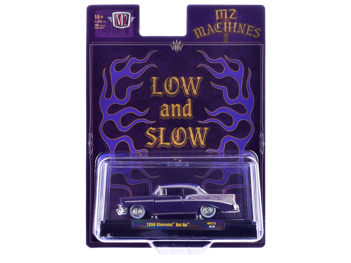 1956 Chevrolet Bel Air 'Low and Slow' Purple Two-Tone with Graphics Limited Edition to 5500 pieces Worldwide 1/64 Diecast Model Car by M2 Machines