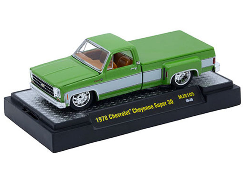 1978 Chevrolet Cheyenne Super 30 Pickup Truck Green Metallic with White Side Stripes 'C10s in the Park' (2026) Limited Edition to 14300 pieces Worldwide 1/64 Diecast Model Car by M2 Machines