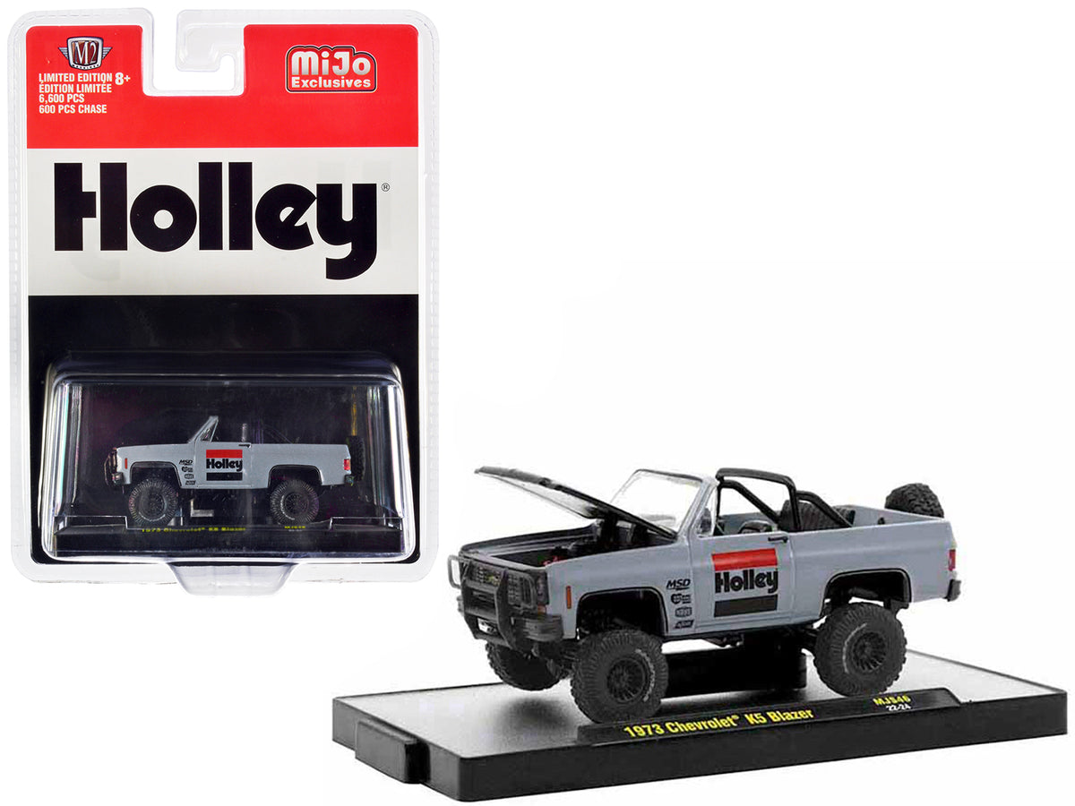 1973 Chevrolet K5 Blazer Open Top 'Holley' Gray with Black Hood Limited Edition to 6600 pieces Worldwide 1/64 Diecast Model Car by M2 Machines