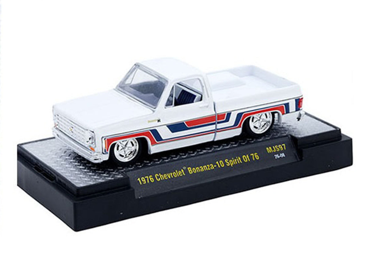 1976 Chevrolet Silverado Bonanza-10 Pickup Truck 'Spirit of '76' White with Blue and Red Graphics Limited Edition to 12100 pieces Worldwide 1/64 Diecast Model Car by M2 Machines