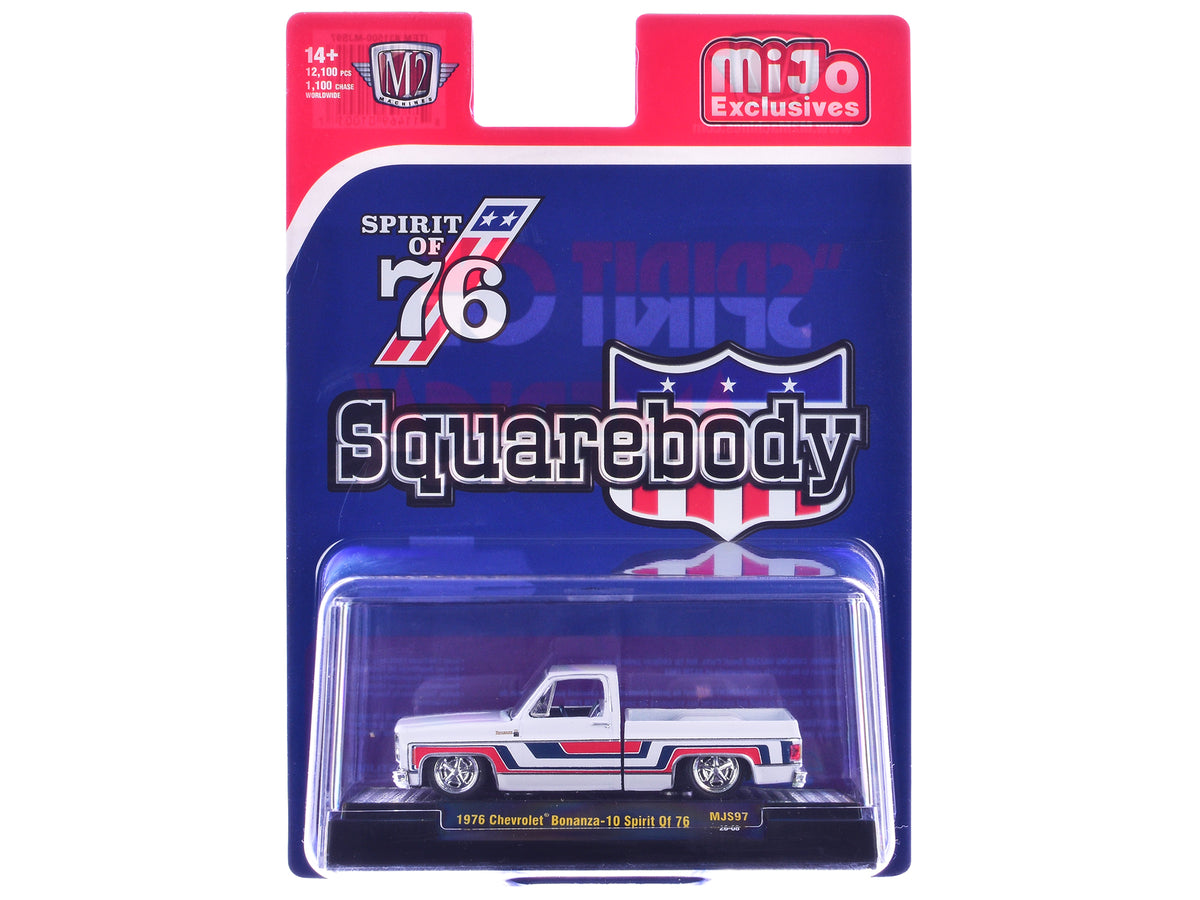 1976 Chevrolet Silverado Bonanza-10 Pickup Truck 'Spirit of '76' White with Blue and Red Graphics Limited Edition to 12100 pieces Worldwide 1/64 Diecast Model Car by M2 Machines