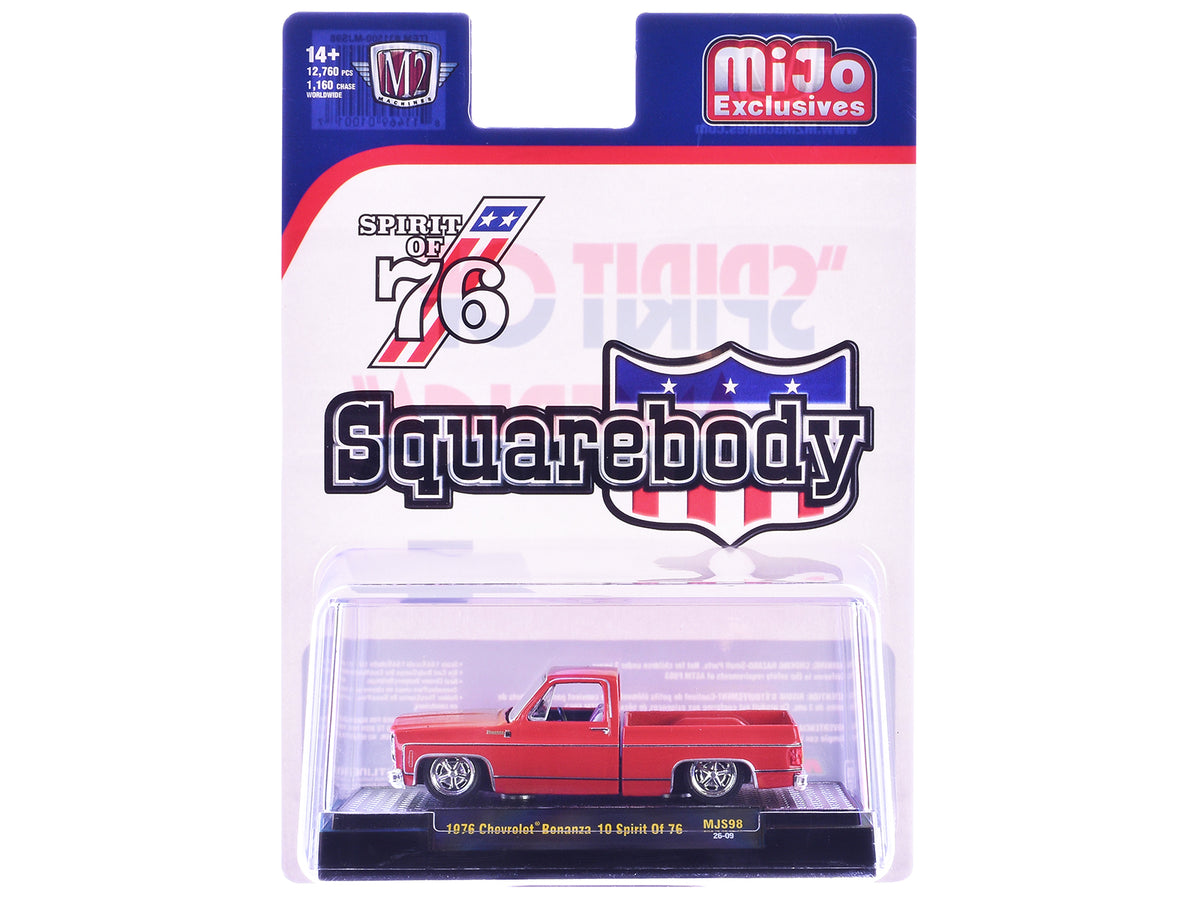1976 Chevrolet Silverado Bonanza-10 Pickup Truck 'Spirit of '76' Red Limited Edition to 12750 pieces Worldwide 1/64 Diecast Model Car by M2 Machines