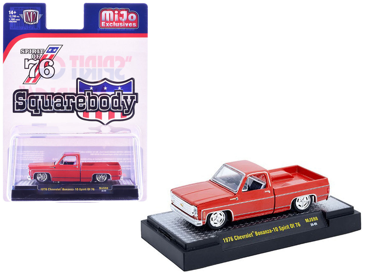 1976 Chevrolet Silverado Bonanza-10 Pickup Truck 'Spirit of '76' Red Limited Edition to 12750 pieces Worldwide 1/64 Diecast Model Car by M2 Machines