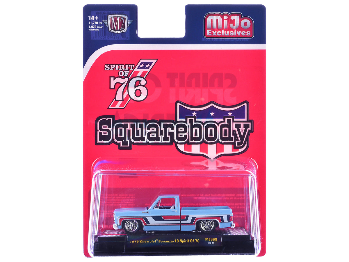 1976 Chevrolet Silverado Bonanza-10 Pickup Truck 'Spirit of '76' Light Blue with Red White and Blue Graphics Limited Edition to 11770 pieces Worldwide 1/64 Diecast Model Car by M2 Machines