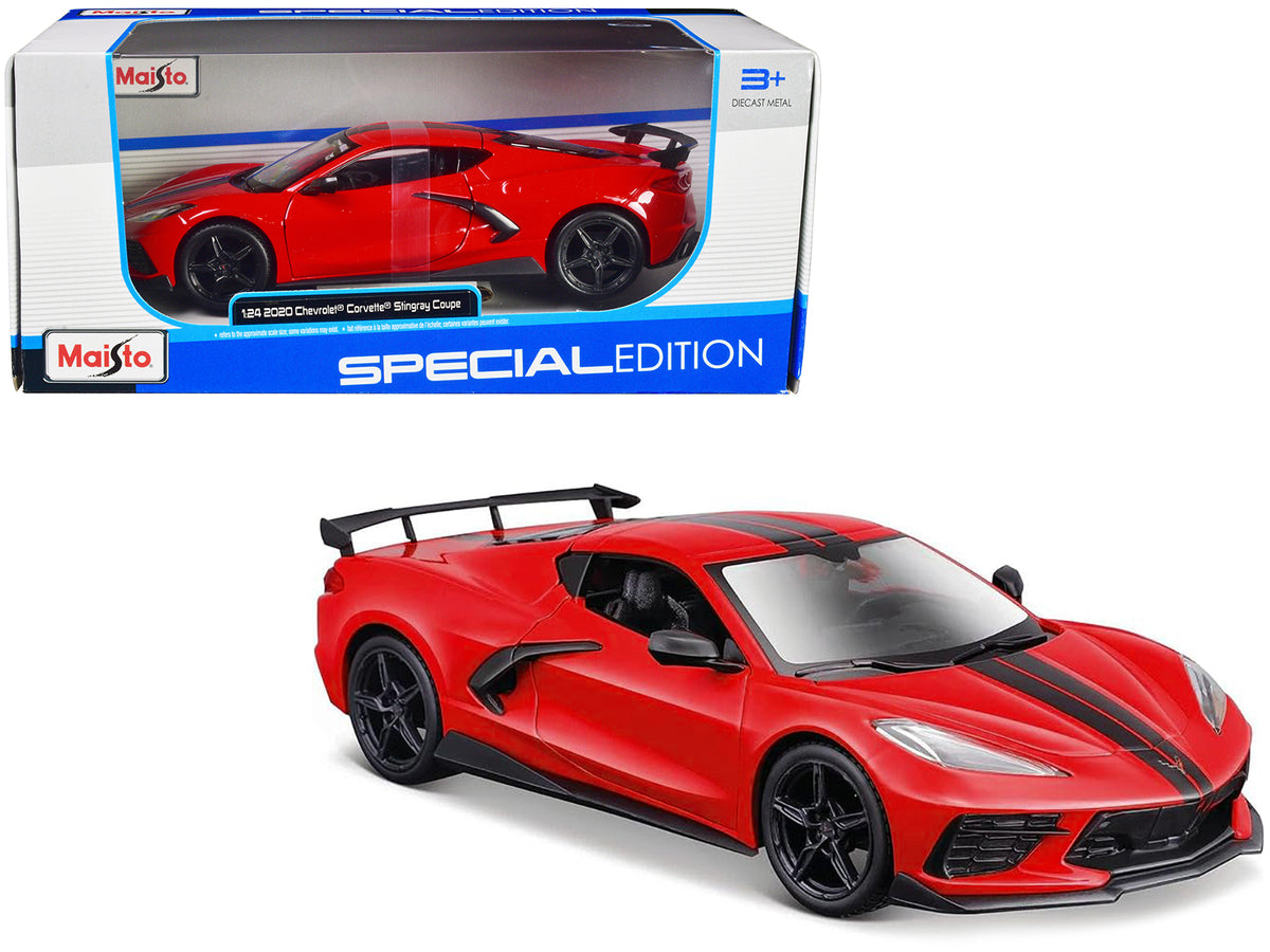 2020 Chevrolet Corvette Stingray Coupe Red with Black Stripes 'Special Edition' Series 1/24 Diecast Model Car by Maisto