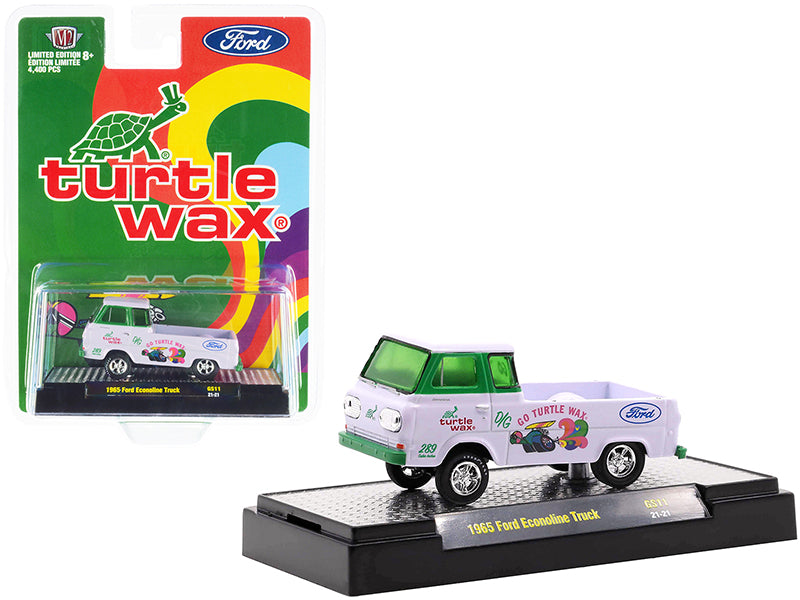 1965 Ford Econoline Pickup Truck 'Turtle Wax' White and Green Limited Edition to 4400 pieces Worldwide 1/64 Diecast Model Car by M2 Machines